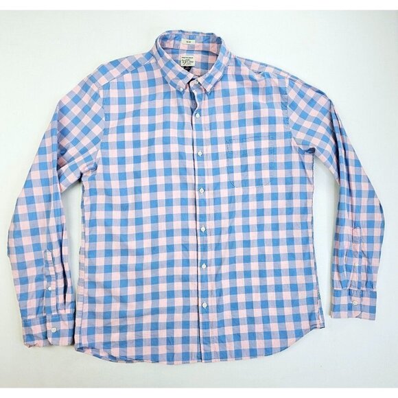 J. Crew Slim Stretch Size XL Men's Blue Pink Check Button Down Long Sleeve Shirt - Picture 1 of 11